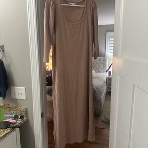 The Nines by HATCH maternity Long Scoop-Neck Maxi Dress in Taupe